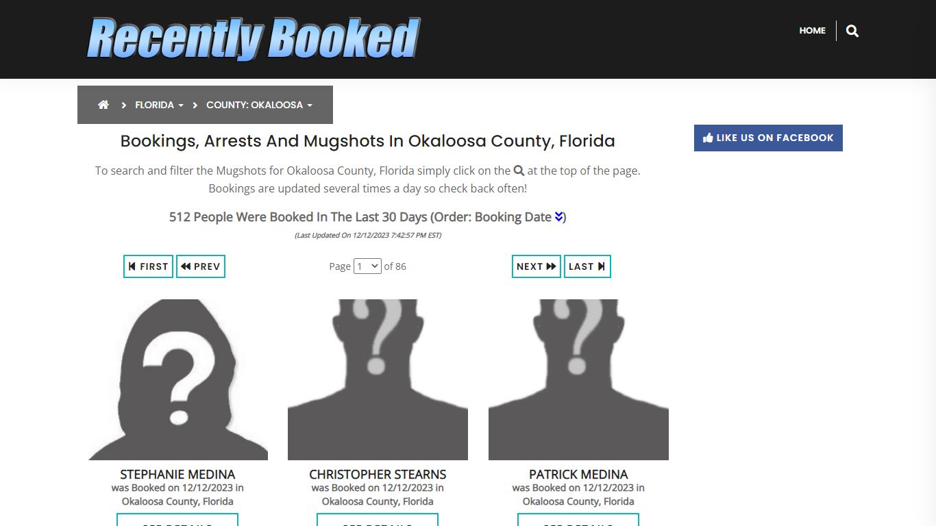 Bookings, Arrests and Mugshots in Okaloosa County, Florida